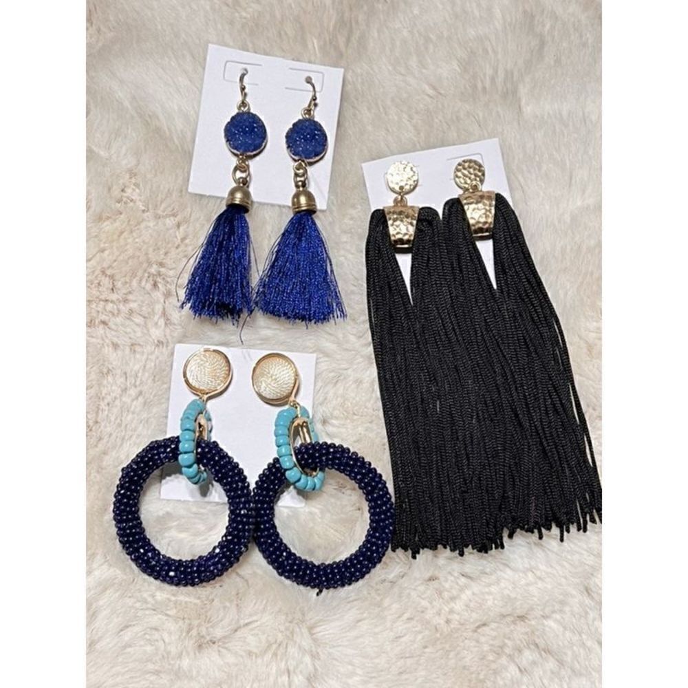 Earrings Lot of 3 Pair Blue & Black Fashion Pierced Earrings
